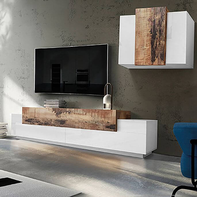 Ensemble TV moderne 2 élements blanc laqué/érable